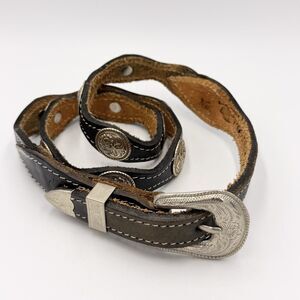 Vintage Dakota Belt Co Black Leather Concho Belt White Stitch Western Size 34